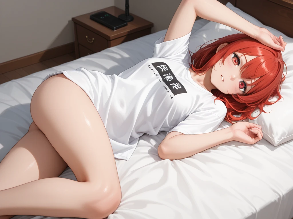 Satsuki Momoi from "Kuroko no basket", sexy pose, spread legs, bedroom