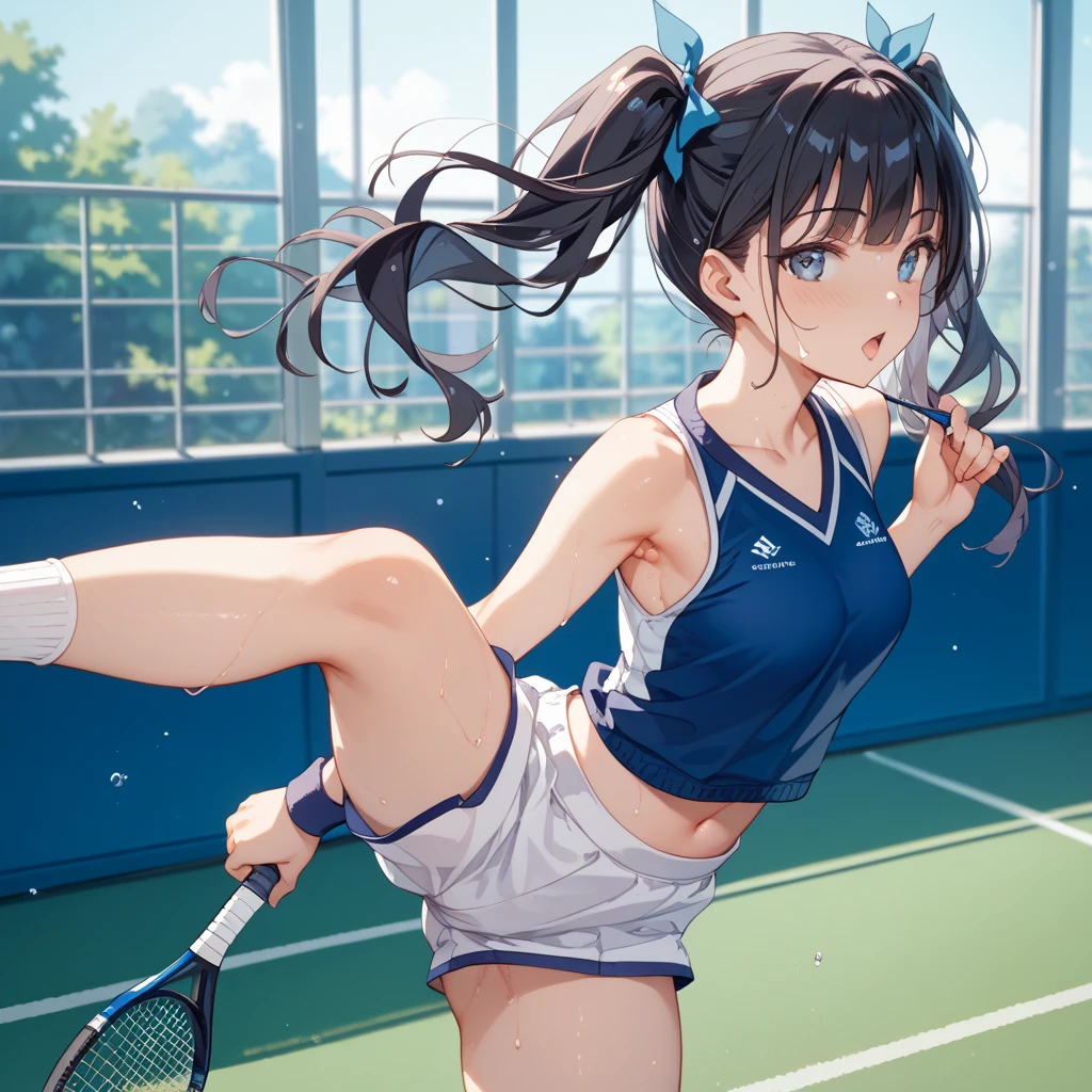 (Very delicate and beautiful:1.2)super model,,Big Breasts,Beautiful breasts,voluptuous,【bike shorts】,,【2girls】,,Highest quality, High resolution, 8K,Tennis Wear,mini skirt,Two girls high-kicking a man