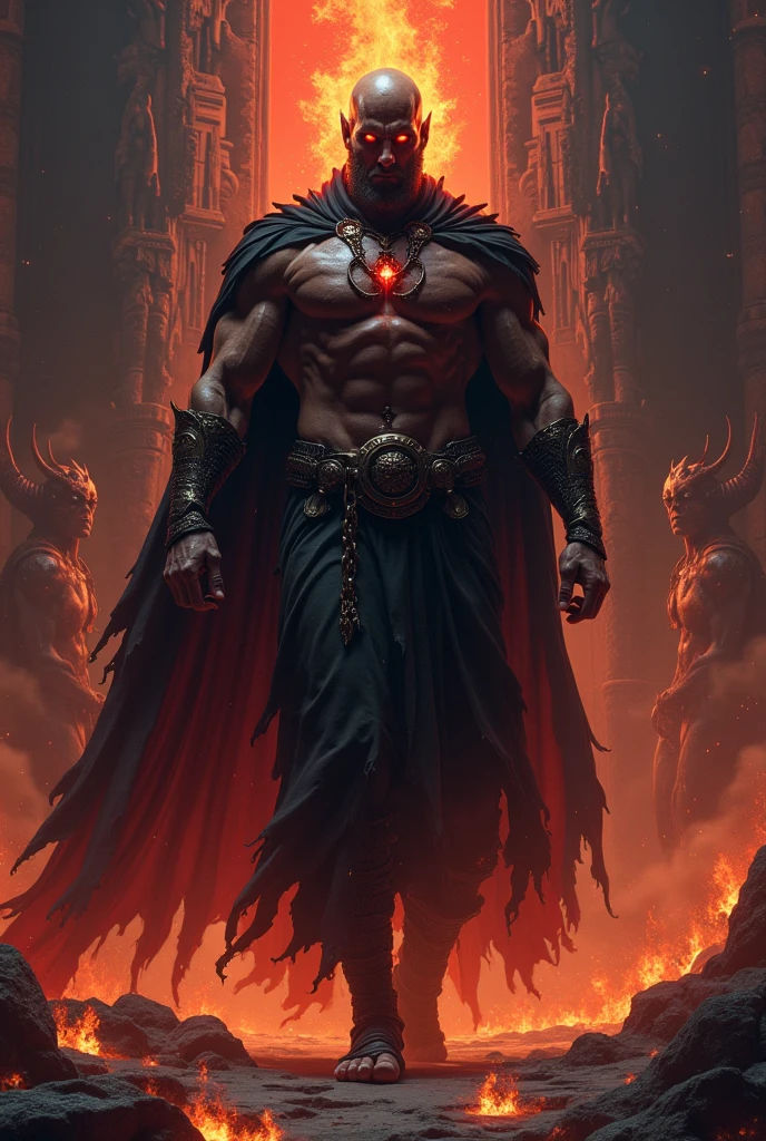 Draw a cool, fantasy-like villain who looks very strong, in the form of a human male.