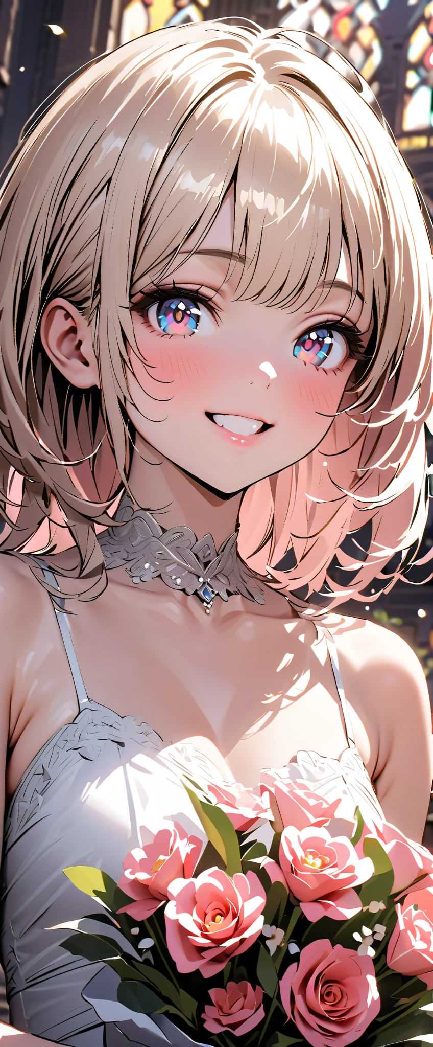 portrait, solo, 1girl, smile, look up to, blush, small breasts, night, Statice \(flower\), floral background <lora:Hotvr_style_v03:1>