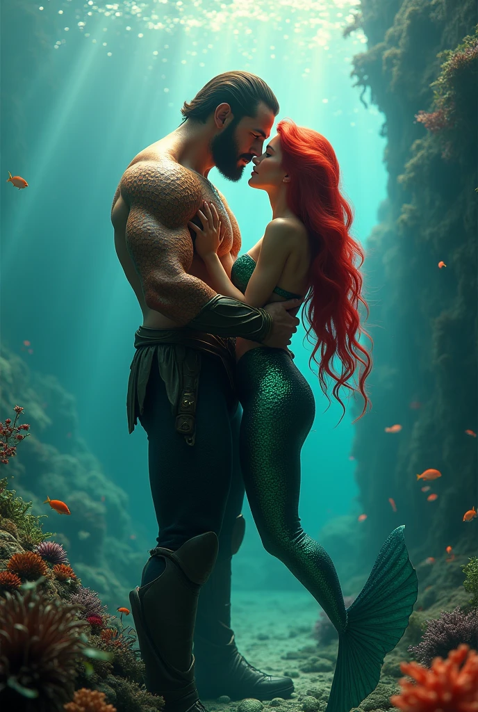Make the character Mera very sexy and hot kissing Aquaman