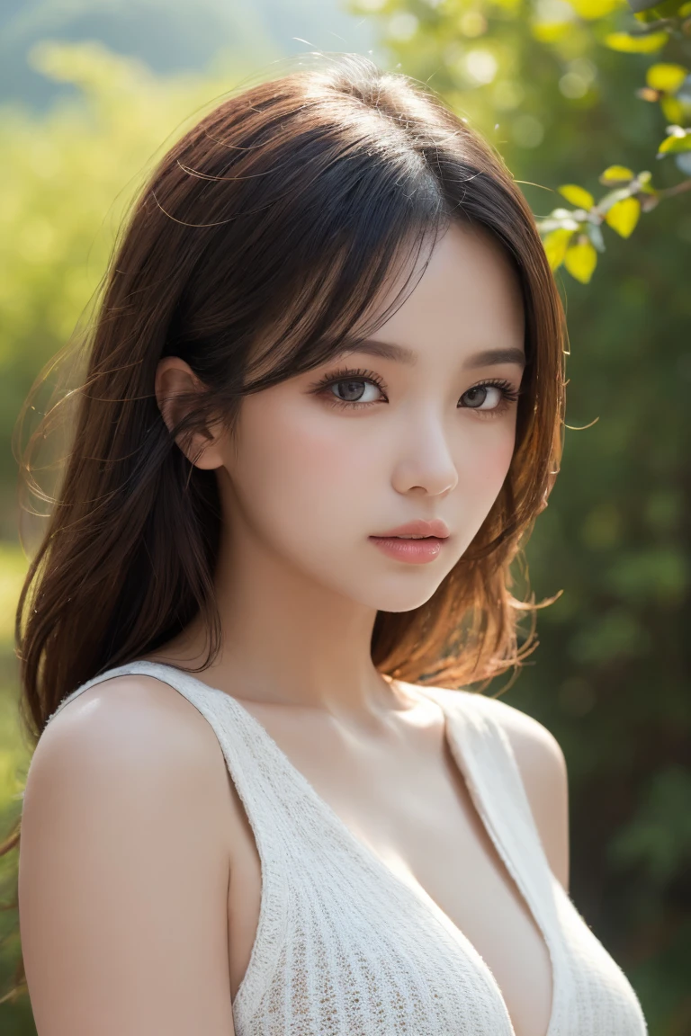 (highest quality, Realistic photos, Raw photo, 16k), (((A beautiful Japanese girl who will charm you,))) ((She is very attractive、In the middle of a beautiful landscape, I send my best love to you., Staring at me with a loving gaze, I will express my feelings for you with all my heart.,)) (((The best moments to charm you, A very beautiful scene,))) ((Focus on the eyes,)) (SFW:1.5,) 