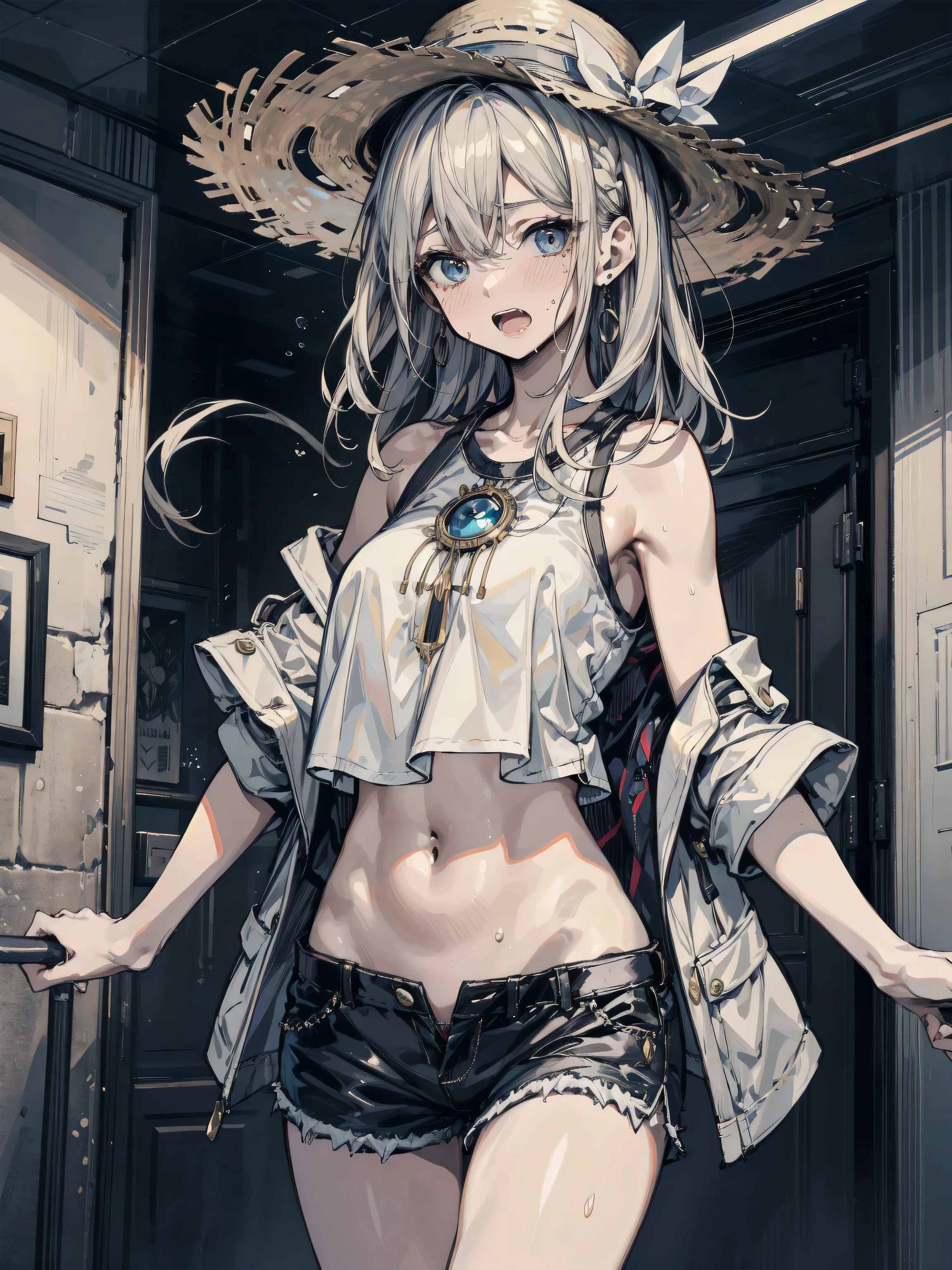 （lifelike， high - resolution：1.3）， 1 girl with a perfect body，slender body, Super fine face and eyes，assasin, dark makeup, shiny skin，white hair, (jungle bikini, animal print micro bikini)，Expose cleavage, (bracelets, tooth jewelry, a lot of necklaces, very long necklaces, necklaces down to stomach, body chains, waist chains), leaning forward, v arms

