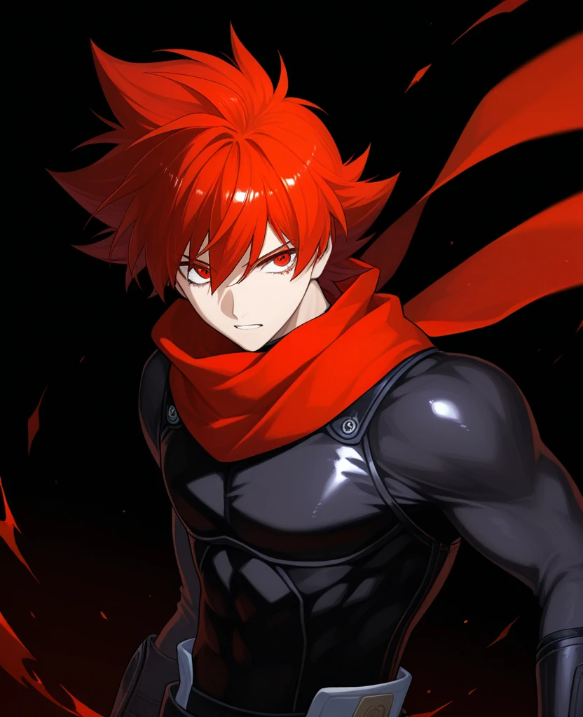 personagem de anime com cabelo vermelho e uma capa vermelha, cara bonito na de boku no hero, fire!! corpo inteiro, arte detalhada do personagem de anime, fire behind him, badass anime 8 k, epic exquisite character art, Arte Zerochan, crimson fire head, terno armadura cor de sangue, estilo anime como destino/noite de estadia, personagem de anime masculino, armadura vermelha