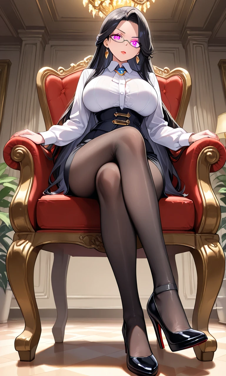 a cartoon picture of a woman sitting in a chair with a speech bubble, anya from spy x family, seductive anime girl, oppai, thicc, sitting on chair, sitting on a chair, sitting on an armchair, sitting in her room, sitting on her throne, oppai proportions, sitting in a chair, beautiful alluring anime woman, in a comfortable chair