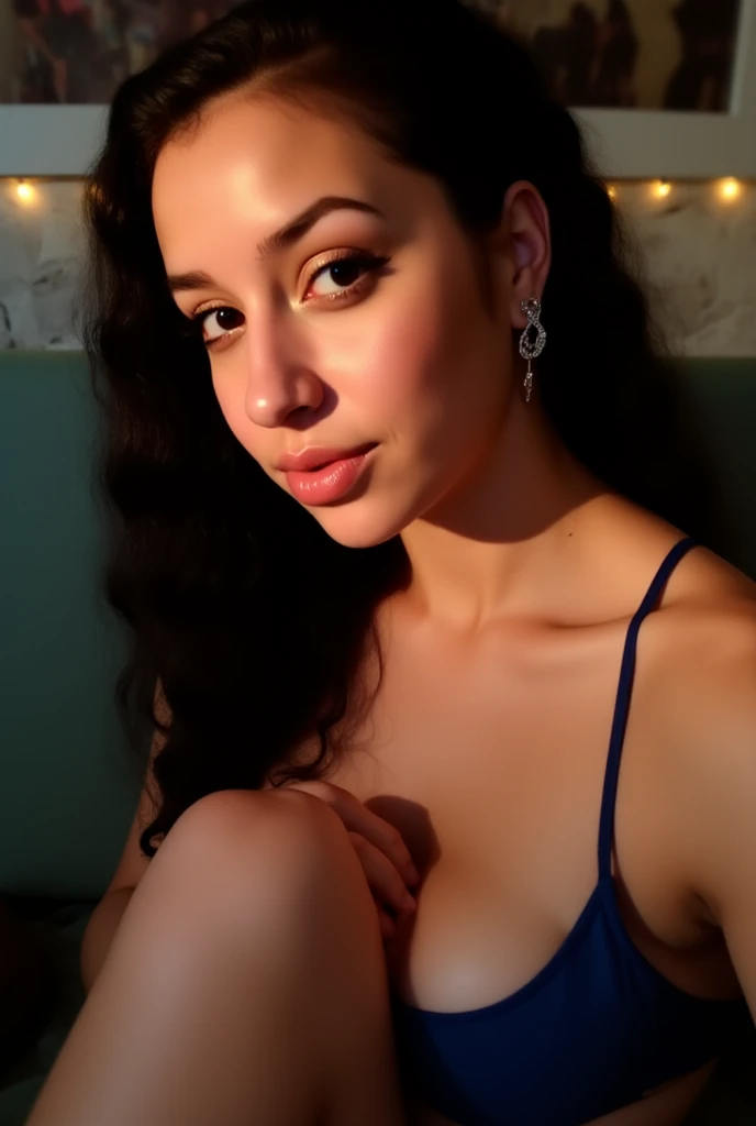 (masterpiece,best quality,4k,super detail),1girl,realistic,realistic skin,young,large breasts, big sagging, beautiful detailed eyes,beautiful detailed lips,extremely detailed eyes and face,long eyelashes,light skin,flowing dress,lovely smile,playful pose,bokeh,depth of field,soft lighting,cinematic lighting, bloom
