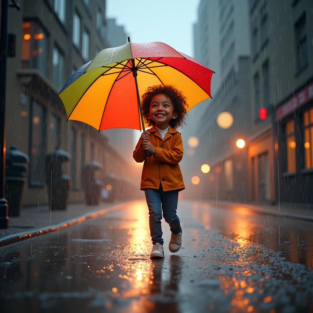 Black child dancing in the rain 