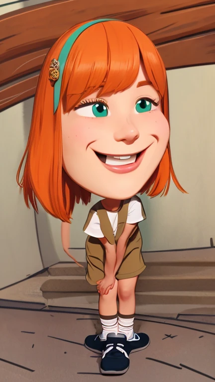 score_8, score_9, jenny, 1 girl, Alone, Brown hair, ponytail in hair, Blue eyes, earrings, standing, open smile, front view, spread pussy, bottomless, Ahegao , masturbating, naked, Chibi, viewer view, New York City, in public, Short shirt