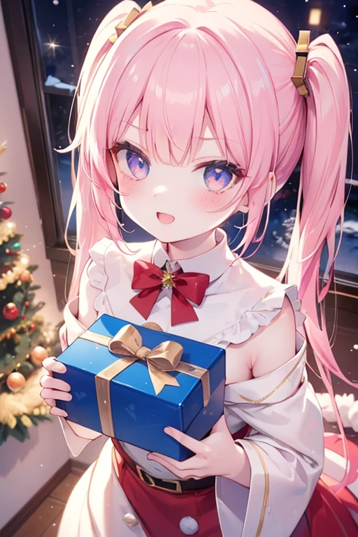 one piece Song pink and white hair, give a heart-shaped present, blush, best smile