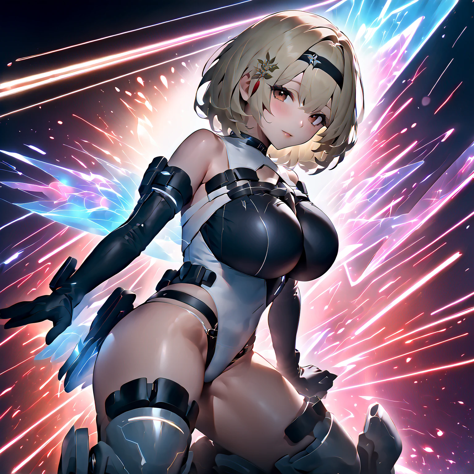 ((Highest quality)), ((masterpiece)), (detailed:1.4), 3d, detailedな筋肉のリアルなmasterpieceを持つカメラを見ている美しいサイバネティックガール, Beautiful cyberpunk woman image,High resolution (High Dynamic Range),Ray Tracing,NVIDIA,Super Resolution,Unreal 5,Scattered beneath the surface,PBR Texturing,Post-processing,Maximum clarity and sharpness,Multilayer Texture,Albedo and Specular Maps,Surface Shading,Accurate simulation of light-matter interactions,Perfect Proportions,Octane Rendering,Two-tone lighting,wide aperture,Low ISO,White balance,Three-part method,8K RAW, Active Pause, Action pose, Gold Parts, fringe, Short-haired, coastal,(A faint smile),(Background is Moon:1.1)(From below),masterpiece,8k,Silicone Skin, ((In-focus photo)), ((Focused photos)), ((People are not blurred)), 4K,Silver Hair、Attractions、A beautiful high-contrast iridescent bikini、Subduction into liquid metal、sprawl、Shiny silver bed、trembling,Sweat,Sweatの滴,Heart symbol,(Neon glowing skin、Pink and blue light source、Skin glowing with black light),huge , ((Heavy breathing:1.3)), , Little devil smile, From belowのアングル、、throw、((夜のPool Example、Pool Example、Illuminated by neon and black lights)))、Dancing、