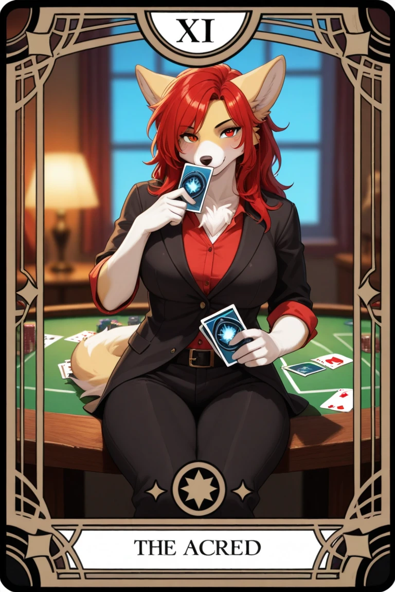 furry, anthro fox girl, orange fur, (body fur:1.3), (detailed fluffy fur:1.3), detailed [blonde | orange] hair, blue eyes, detailed perfect eyes, long fox tail, fox snout, pupils, fox ears, (medium breast:1.2), mouth open, looking at viewer, leaning back,
perfect hourglass body, nude, PlayingCards,
(majestic:1.2), (photographic:1.2), (realistic:1.2), (photorealistic:1.2), (masterpiece:1.2), (highly detailed:1.2), (intricate:1.2), (best quality:1.2),(8k:1.2), cinematic light, vivid colors
boreal forest background <lora:PlayingCards:1>
