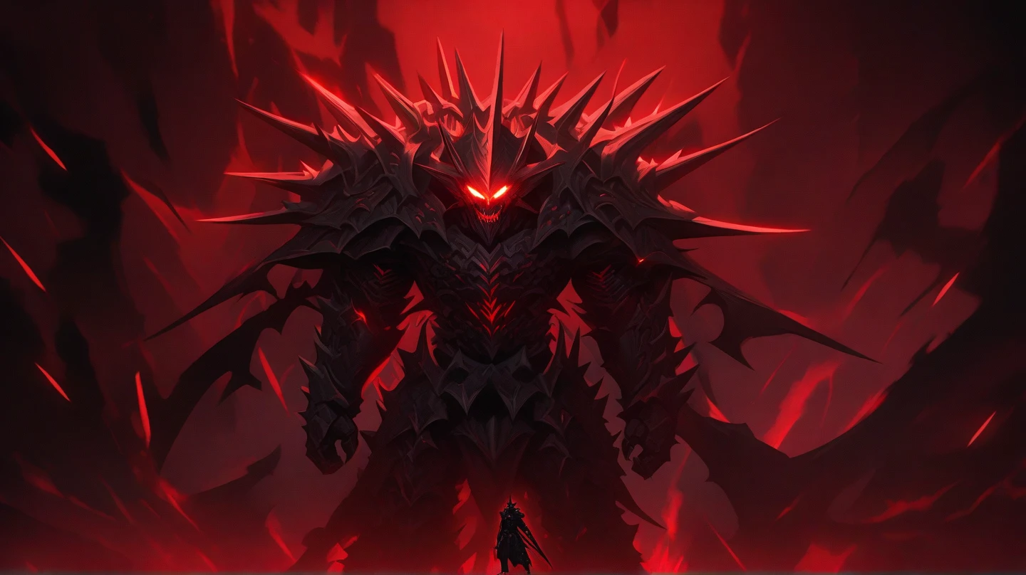 Darkness crature, black, red, monster, anime, man, killer, giant, beautiful, scary, red sky, black clouds, full sized