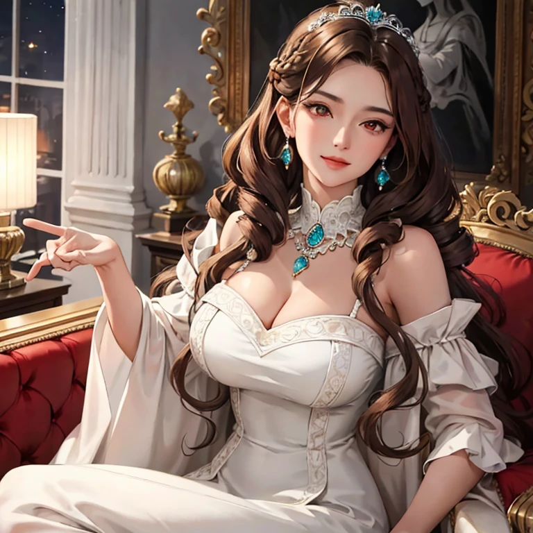 Nice.. borgia, renaissance, plump pretty young lady, long curly brown hair, round face ,painting portrait