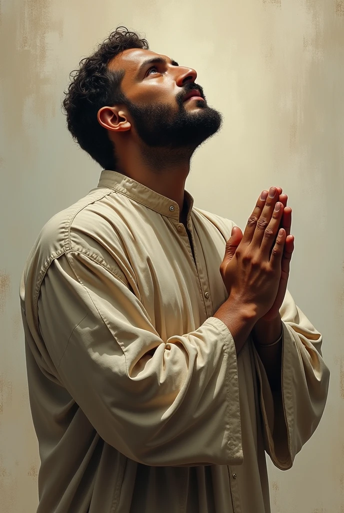 muslim man,beard,raise two palm hands opposite the shoulders,praying