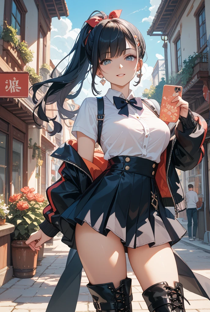 masterpiece, best quality, 1girl, solo, long hair, looking at viewer, skirt, black hair, school uniform, purple eyes, pantyhose, pleated skirt, horns, serafuku, cardigan, oni horns, open cardigan, black panty, floral lace undies, cameltoe, show panties, standing sexily, open legs, spread legs, miniskirt, lifting skirt, (lift skirt), holding skirt, inside the train, miniskirt