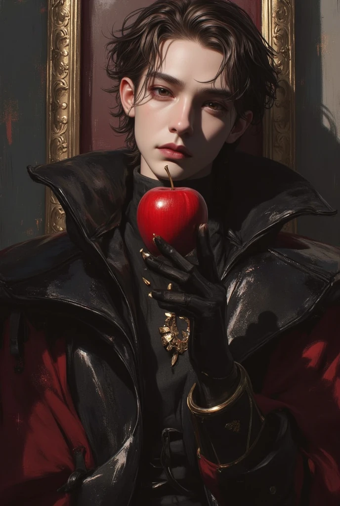 Dracula biting into an apple. Por Amano Yoshitaka, Arte digital, Pintura digital, Tendencias de ArtStation, Motor irreal, por Rembrandt