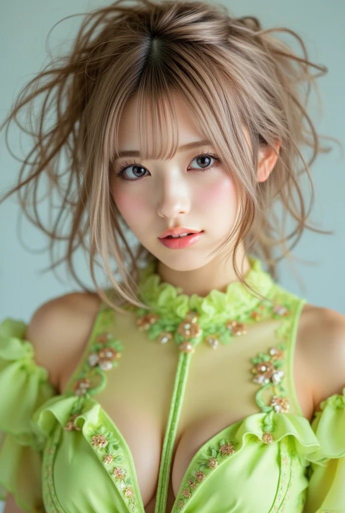(8K、Live shooting、realistic:1.25)、1 girl、A fairy like a 14 year old girl with a beautiful face.、Floating in the air and looking down from above、buckshot、fairy wings are transparent、shy smile、whole body、luminous costume、lip gloss、Glossy skin、highest quality、ultra high resolution、