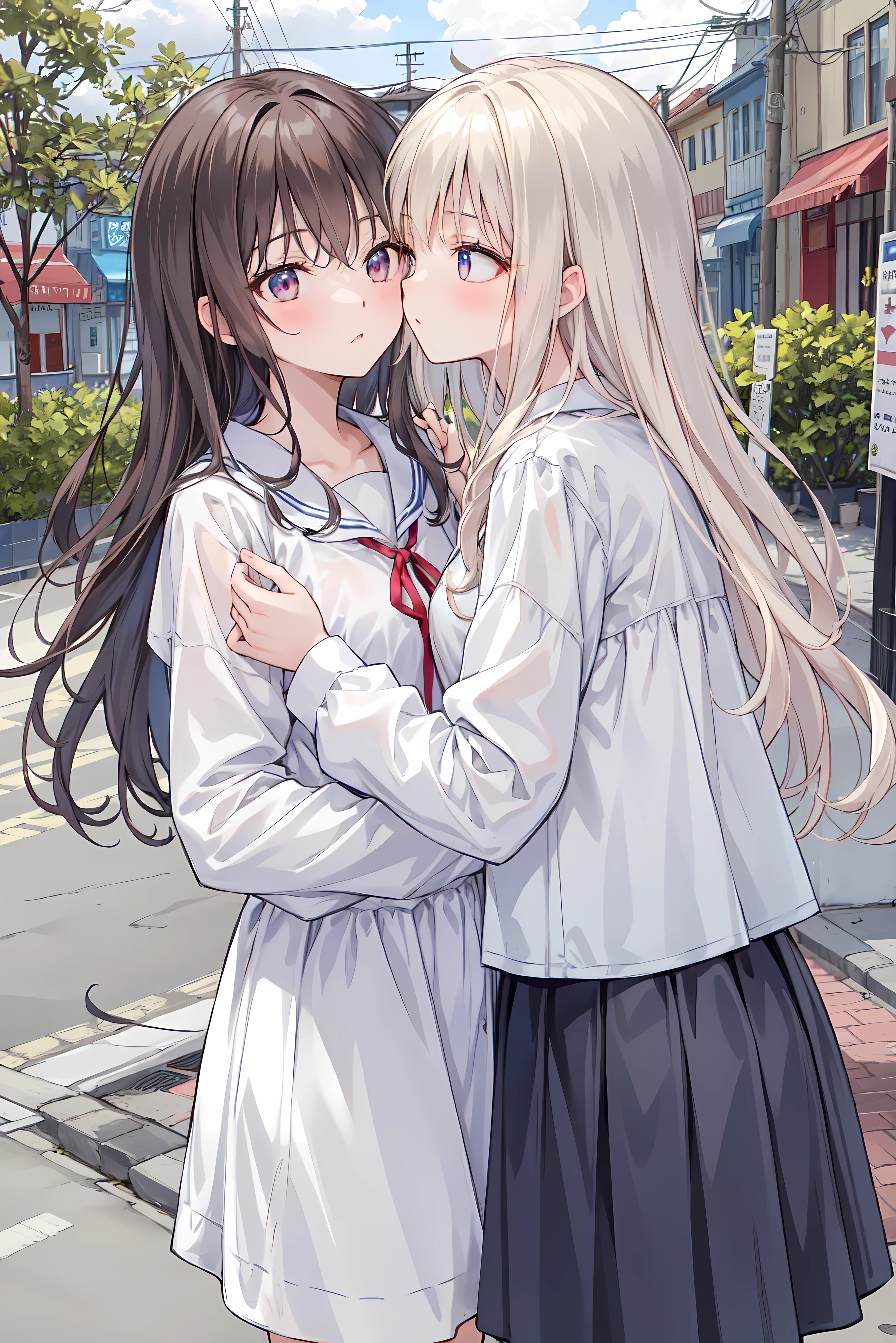 (masterpiece) attention to detail, masterpiece),(high image quality)One couple in their 20s, female1名、Kiss、Romance、Sparkling atmosphere、Glossy appearance、Night City,female(brown medium long hair )close ~ eye、Sweet Sigh、male(Black Disheveled Hair、Y shirt, shirt)tightly close your eye、background、The night deepens、 dark, femaleはショックを受けた, maleが壁に向かって彼女にKissをする, maleが腰を抱く, And his eye were tightly closed, romantic environment ,((Highest Quality)), (Very Detailed), (high image qualityCG合成8K壁紙), 高いly detailed, high-definition raw-colored pictures, professional photography, (((Bokeh))), writing boundary depth,Bust