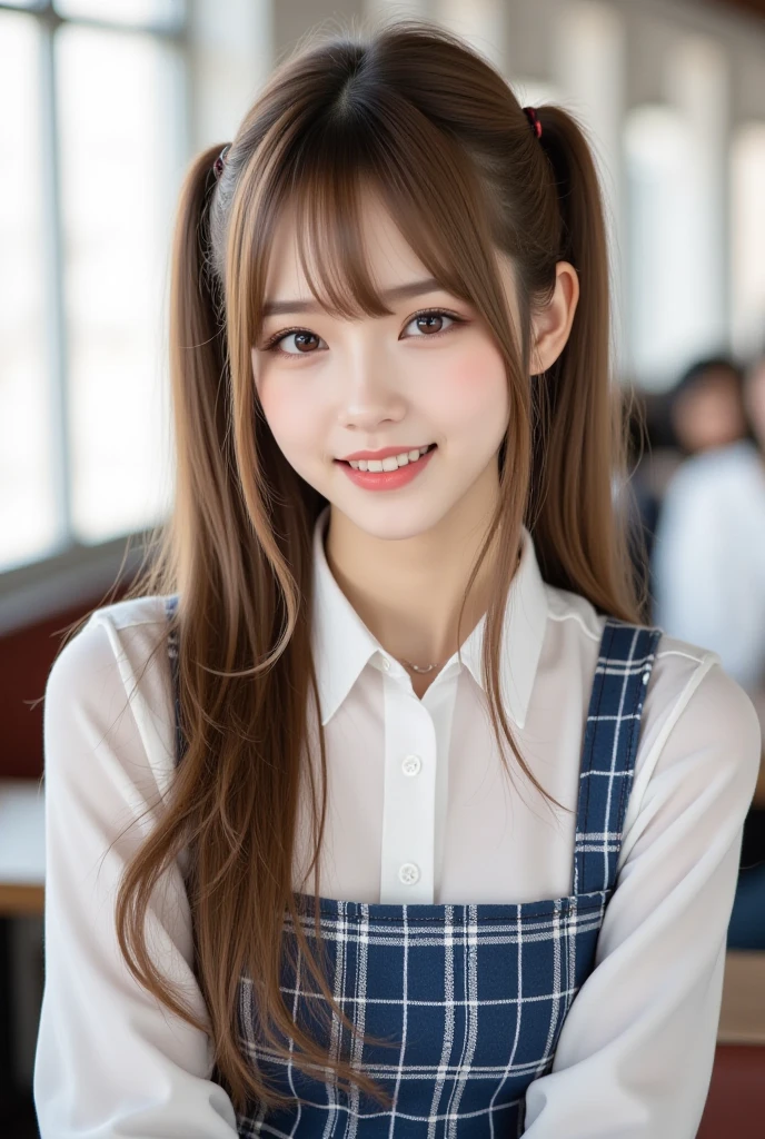 (8k、RAW Photos、highest quality、masterpiece:1.2)、(Realistic、Photorealistic:1.37)、Very detailed、Ultra-high resolution、1 girl、Seeing the viewer、Beautiful and elaborate face、Laughter、narrow、(Slim waist) :1.3)、Beautiful, smooth skin、Skin Texture、Floating Hair、Professional Lighting、The human body as a whole、Japanese high 、Sailor suit、Twin hairstyles、Twin tails、E Cup、smile、、Red ribbon、Baby Face、clvening、sunset