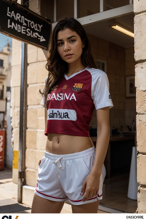 chica sexy, dressed in soccer style with the vinotinto shirt