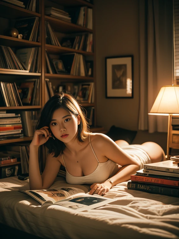 1 asian girl black bodysuit and black pantyhose at home and studying 