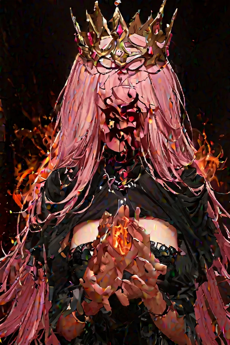 A scene from a movie、Put the whole person in the frame、Face covered in blood、A pink-haired woman prays nearby.,、Light of Atonement、Afterglow of Repentance、Possibility of becoming a saint、
