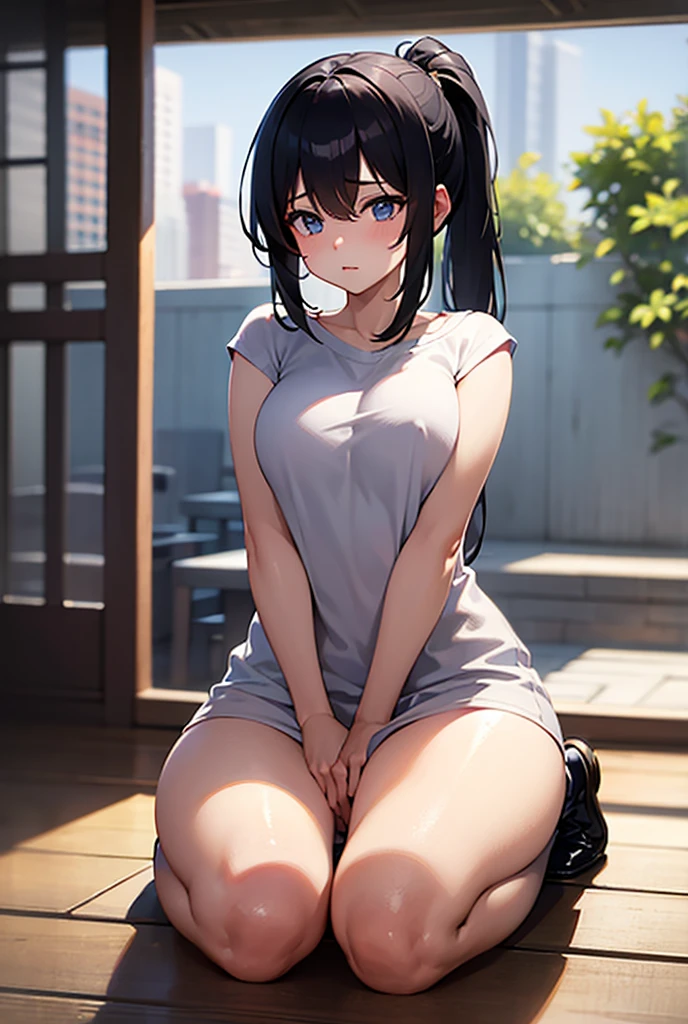 (masterpiece、top-quality、hight resolution、Unity 8k Wallpaper、extremely details CG:1), A delinquent woman with a defiant attitude suddenly confronts the viewer in a private room, jacketless and half-naked. Her expression is a mixture of strong determination and intense shame as she exclaims, "Rape me! Tell me I'm a bitch!" she cries out and gets down on all fours with her ass facing us. The room is small and private, emphasizing the intensity of the moment. The viewer's perspective is that of a man surprised by the confession, capturing the girl's bold and unexpected confession. Her body is dripping with sweat, and her female genitalia is fully ready for insertion. nsfw