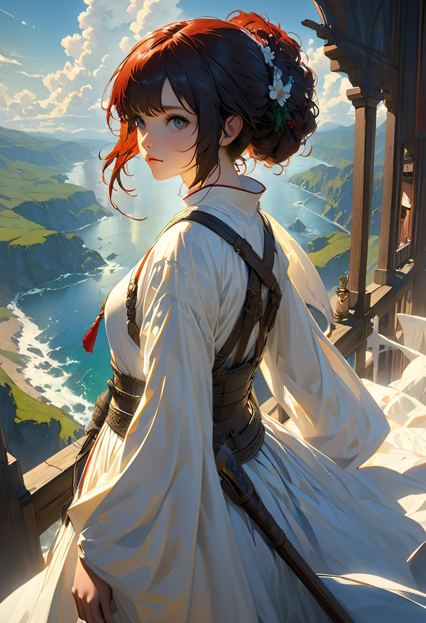 hilltop,sunraise,style of anime,Beautiful back