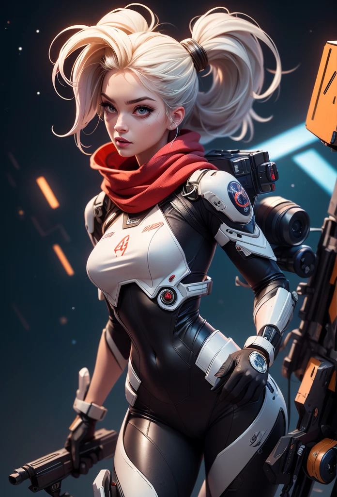(best quality)), ((masterpiece)), Big boobs, Big Ass, Good shape, White hair, Tights, Red iris, Big and bright eyes, Long eyelashes, Small, pale natural lips, Small chin, (Perfect four fingers, 1 thumb)