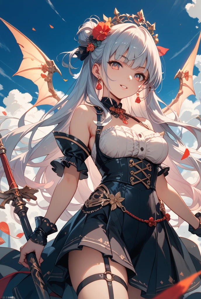 (best quality, high resolution, Textured Skin, high quality, High Detail,Extremely detailed CG unification),,Lively,Obsessed,Dynamic Angle,whole body,Gorgeous princess dress,Dress nicely,Elegant and attractive posture,Devil Wings,Sexual suggestion,In the abyss