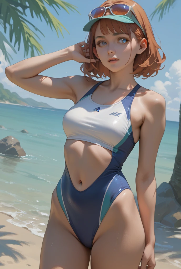 ((Realistic lighting, Best quality, 8K, Masterpiece: 1.3)), Clear focus: 1.2, 1 girl, Perfect Figure: 1.4, Slim Abs: 1.1, See through, tight clothing, ((Red-Haired)), (panties: 1.4), (Blue crop top: 1.4), (Outdoor, Night: 1.1), City streets, Super fine face, Fine eyes, Double eyelids,
