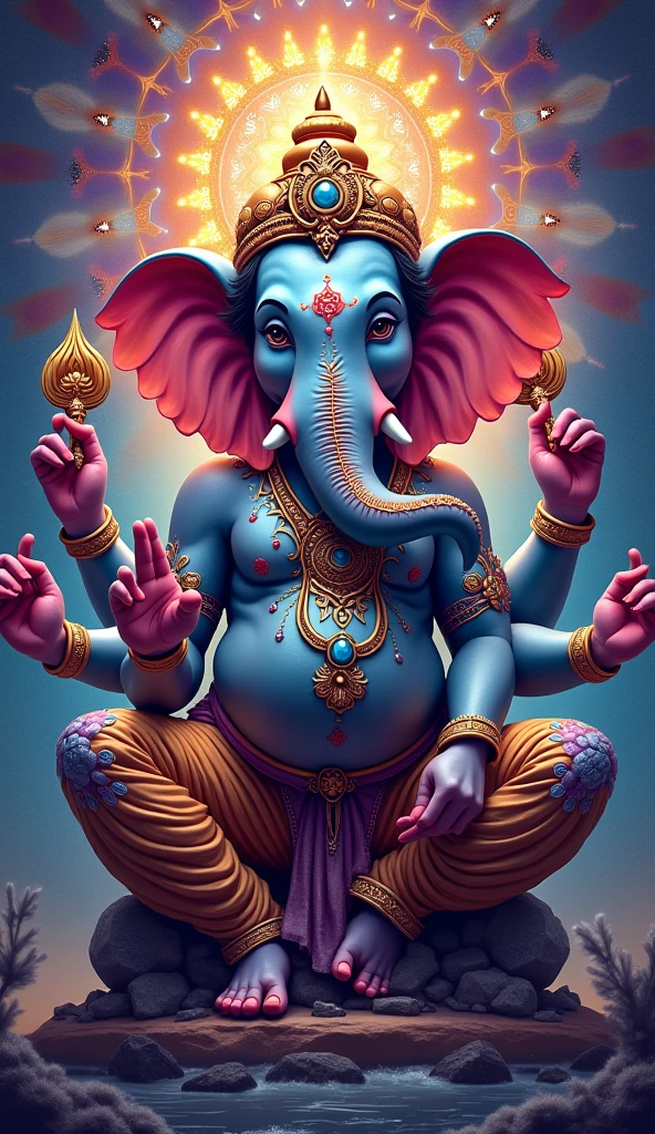 A dagdushet halwai ganesh with blue and green color dimond .