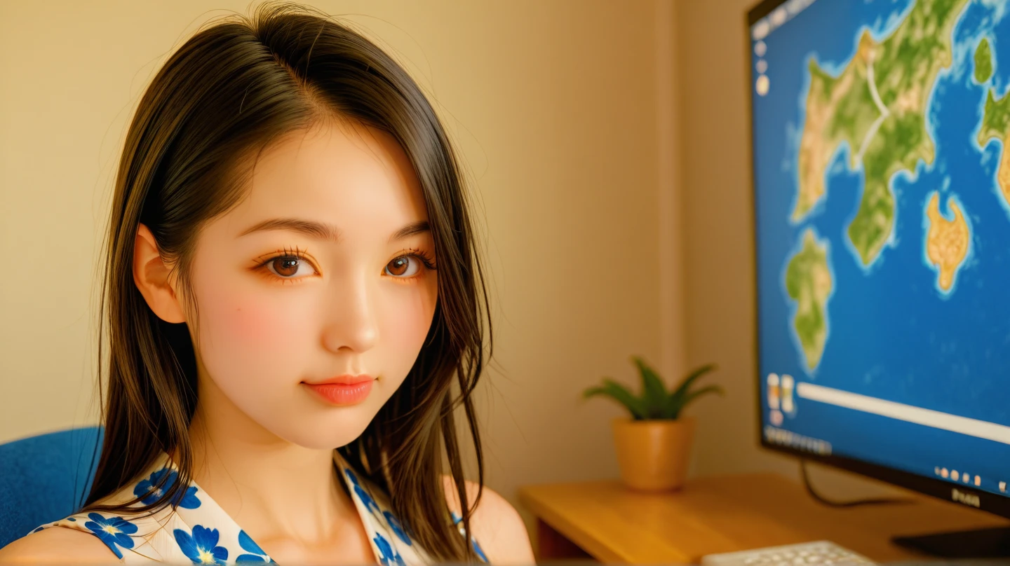 masterpiece, realistic, photorealistic, best quality, beautiful detailed, natural lighting, sharp focus, depth of field, slim body, abs:1.2, cleavage, best quality real texture skin, Detailed beautiful delicate face and eyes, beautiful Japanese young woman, eyes open, looking at viewer, best quality real texture skin, Detailed beautiful delicate face and eyes, double eyelid, smile:1.2, white teeth:1.2, very short straight brown hair,