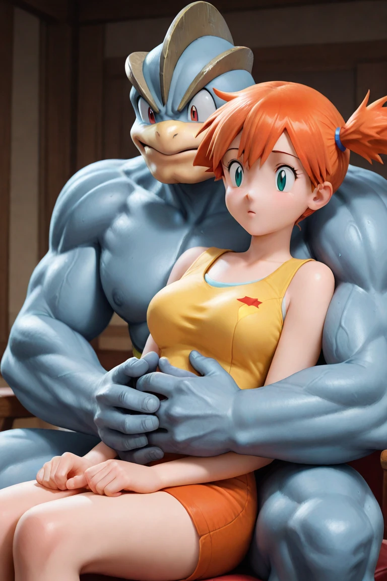 NSFW (nude) (Nami ((human)) large breasts, strip of pubic hair) vaginal penetration, fucking male furry ((andro tiger)) with red spiked penis, full body, on a deserted beach
