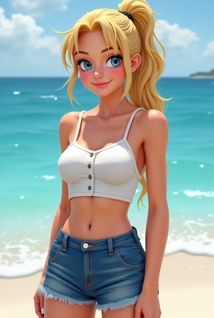 white mini bikini, underboob, mini bikini, underboob, 1girl, solo, upper body, looking at viewer, happy, seductive smile, small bikini, big breats:1.8, blonde hair:1.1, 40 years old, athletic, abs, street, sidewalk, outdoor