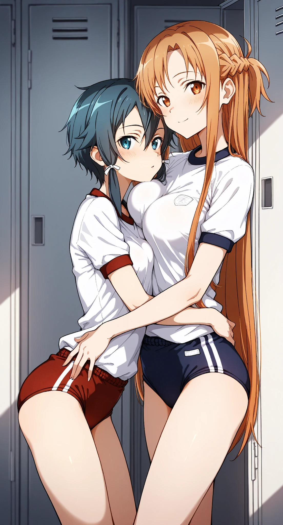score_9, score_8_up, score_7_up, score_6_up, score_5_up, score_4_up, (source_anime), 2girls, neon genesis evangellion, ((asuka langley soryu, small breasts, {sucking breasts})), (( rei ayanami, small breasts, big ass, puffy nipples)), yuri, Technological place, breast sucking, far, full body, in public