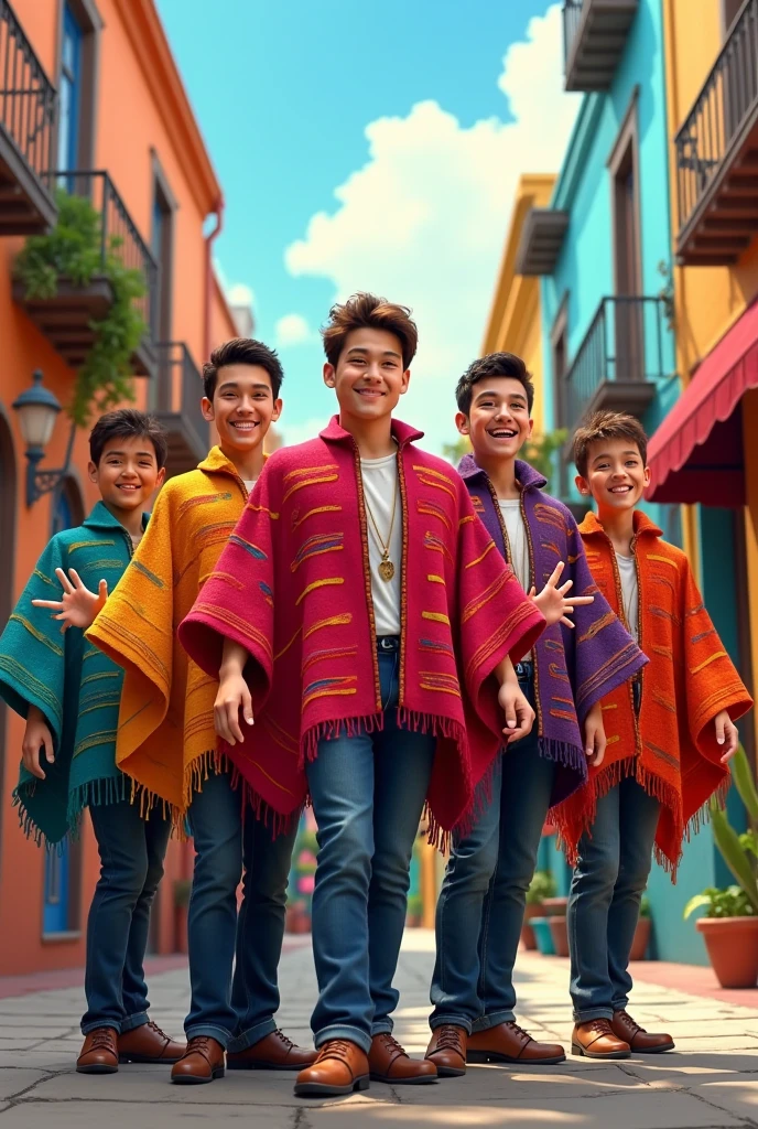 Three boys holding each other with a happy faces and festival background, make it circle