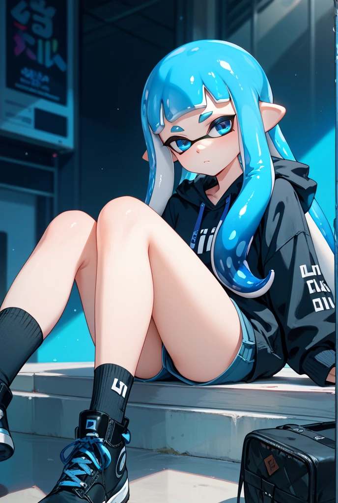 masterpiece, best quality, high quality, 1girl, (splatoon inkling, transparent tentacle hair), glowing rainbow patterned hair, gradient hair, headphones, <lora:SplatoonInkling_v030:1>, pinup illustration