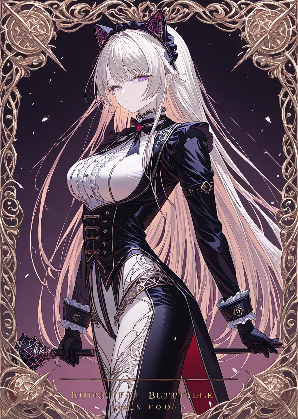 Absurdres, high_quality, best_quality, White_skin, white_hair, long_hair, messy_hair, succubus, red_eyes, looking_at_viewer, roses, many roses, succubus, elegant, beautiful, gorgeous, large_breasts, ponytail, roses_in_hair, smile, seductive, red_gown