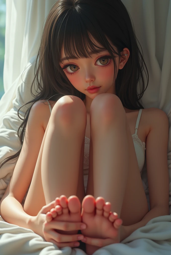 ((Highest quality)), ((masterpiece)), (detailed), One girl, sexy、Muscular、Six-pack、Spread your legs、Anus is visible、Flat Chest、13-year-old girl、bottomless、The best smile、Blushing、topless、Shortcuts、Dark skin