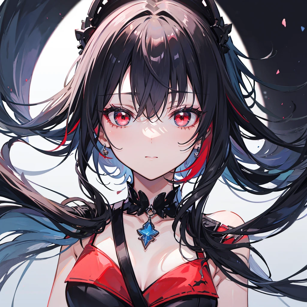make a girl with black hair and red and blue eyes with Red lighting around her 