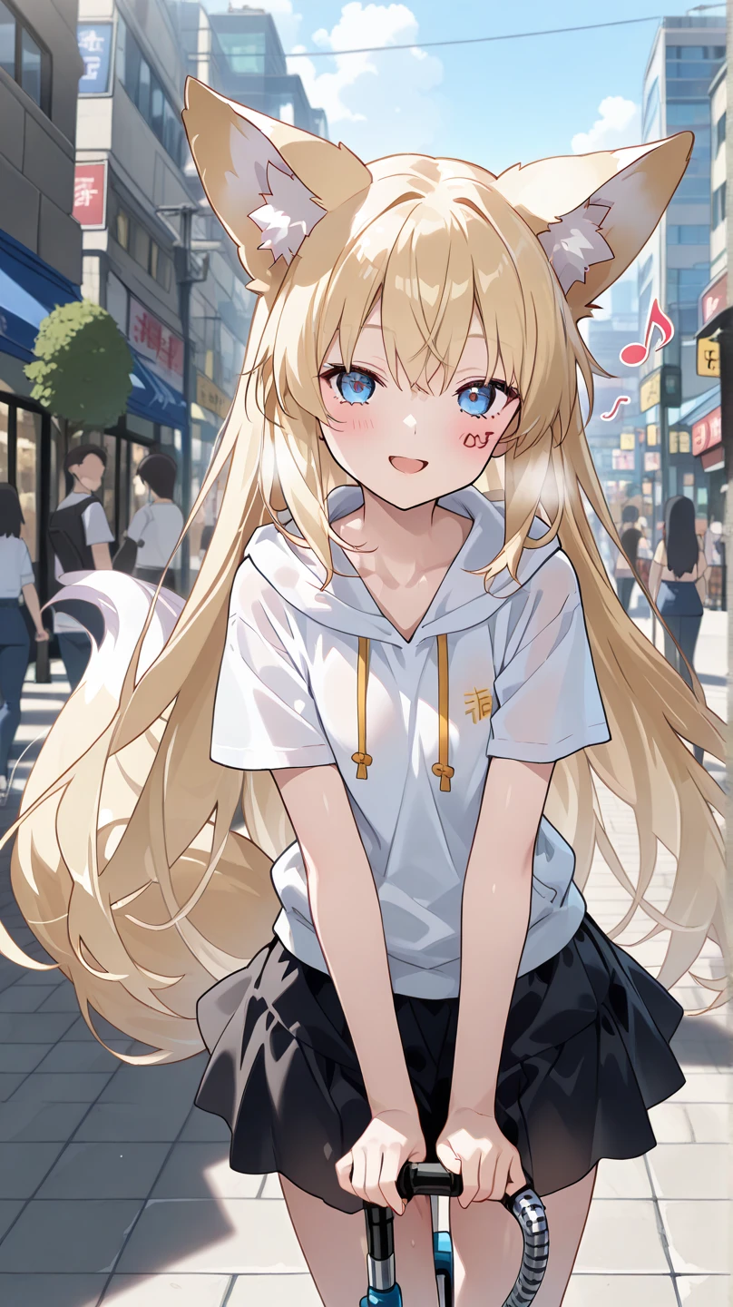(furry female:1.2), (furry:1.2), (body fur:1.16), anthro, tail, masterpiece, best quality, furry female, furry, body fur, anthro, tail, 1girl, animal_ears, blonde_hair, blue_eyes, cat_ears, commentary_request, headset, long_hair, minty_(hanatori), music, open_mouth, reaching, revision, seeu, singing, skirt, solo, thighhighs, very_long_hair, vocaloid, white_legwear, zettai_ryouiki