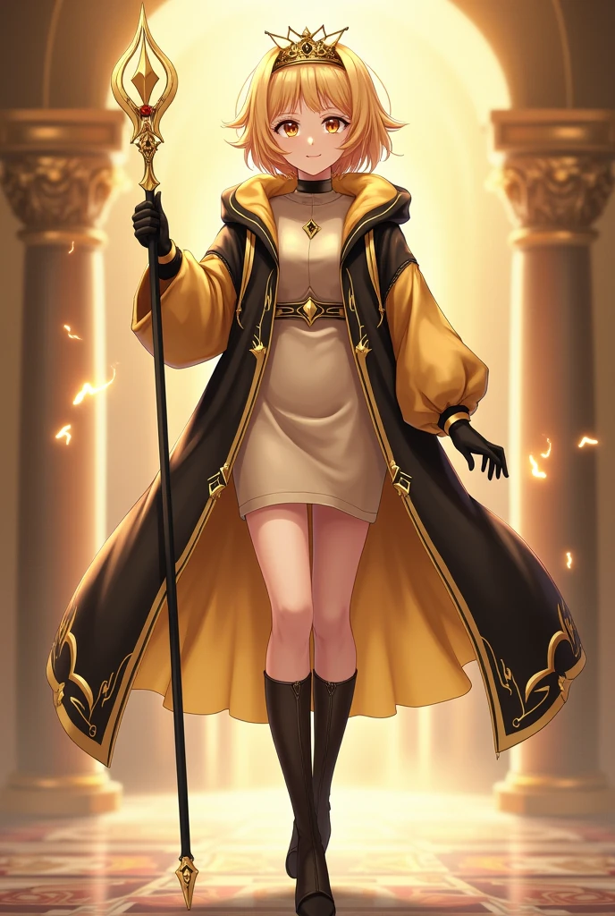 Anime Style Images, Full body image head to toe, , young man, ผมสีดำ, , long hair to the middle of the back, The hair is neatly arranged to the face, Hair tied in a ponytail, Red hair tie, headband fabric Red with gold pattern, black eyes, ใบหน้า castingเหลาราวกับเทพบุตร,  casting, cool, looks discreet as an adult, face, indifferent, emotionless,, , strong body shape, , muscles tight but slender,, Muscles in bundles, Wearing a black tight-fitting sleeved shirt decorated with gold pattern, black tights adorned with gold patterns, Wear a black waistcoat decorated with gold patterns, ankle-length waistband, with a black strap and belt fastened to the dress,, Black Gloves, . The left arm is wearing gold steel armor, covering it from the shoulder head to the forearm, , wear a red shawl decorated with gold patterns under the shoulder armor., ชุดดู castingcoolมาก, gold steel armoured boots, The background is a huge arena with many people staring inside the arena., arena. Very large, Lightning Spear, Top details, Anatomically qualified ,  maximum contrast, The right hand holds a silver double-edged long spear, put the spear handle on the back, Spear looks good, หอกสุดcool, Black card border at picture edge, Game card style, Collectible card style, shiny gold border on black card border