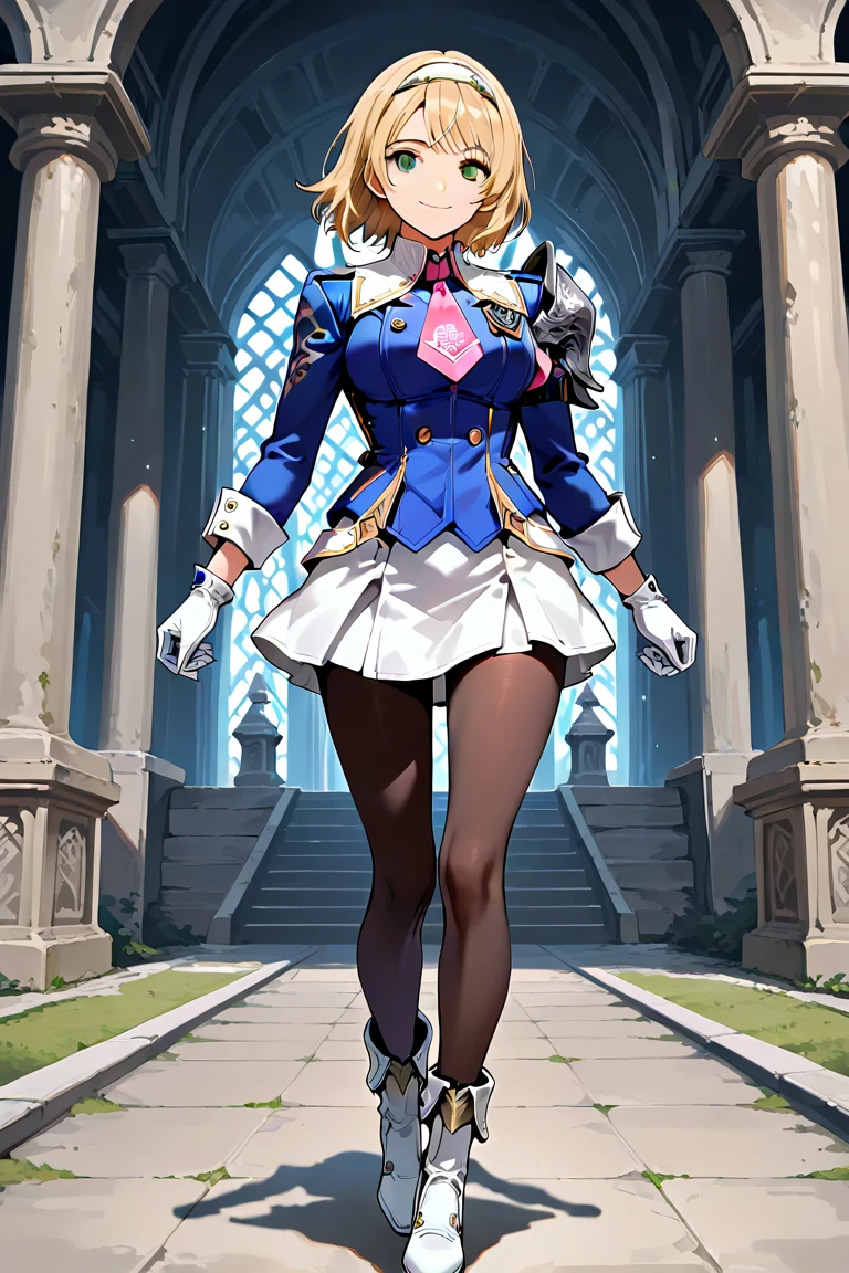 Eleanor_Hume, hair_ornament, thighhighs, gloves, long_sleeves, dress, twintails, frills, fingerless_gloves, white_thighhighs, thigh_boots, short_dress, <lora:Eleanor_hume:0.8>