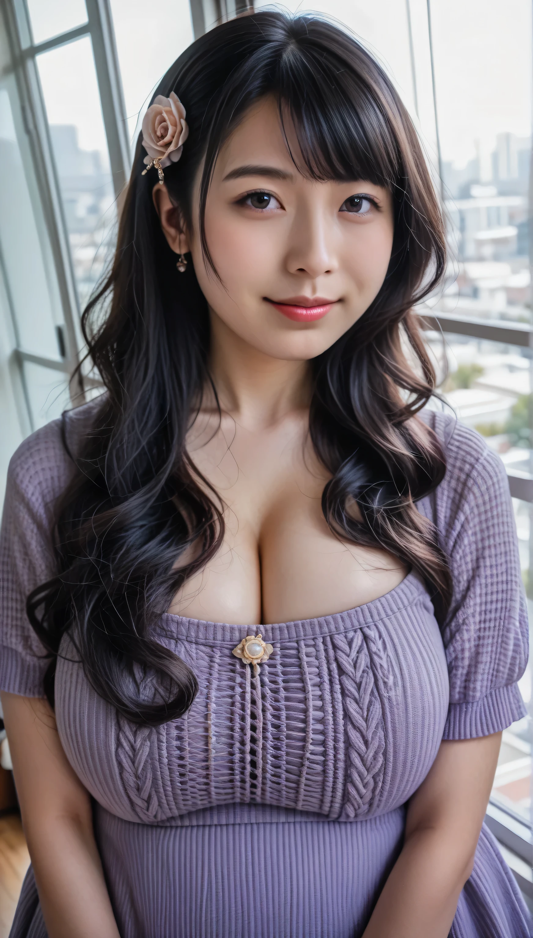 （（Highest quality））、Beauty、Big Breasts、Fully open knit shirt、up