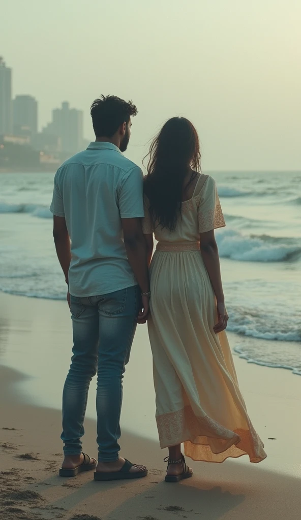 A boy age 27 south India from andhrapradesh wear jeans and t-shirt dusky skin and he came to a coffee shop and there was a girl age 25 north India from mumbai looks very modern she wears western dress looks very beautiful and active both of them decide to walk along Marine Drive. The sound of waves crashing, the salty breeze, and the warm sunlight make the atmosphere perfect. They talk about their lives, their dreams, and what brought them to Mumbai. He’s captivated by her enthusiasm for life, while she finds his calm, grounded nature intriguing.