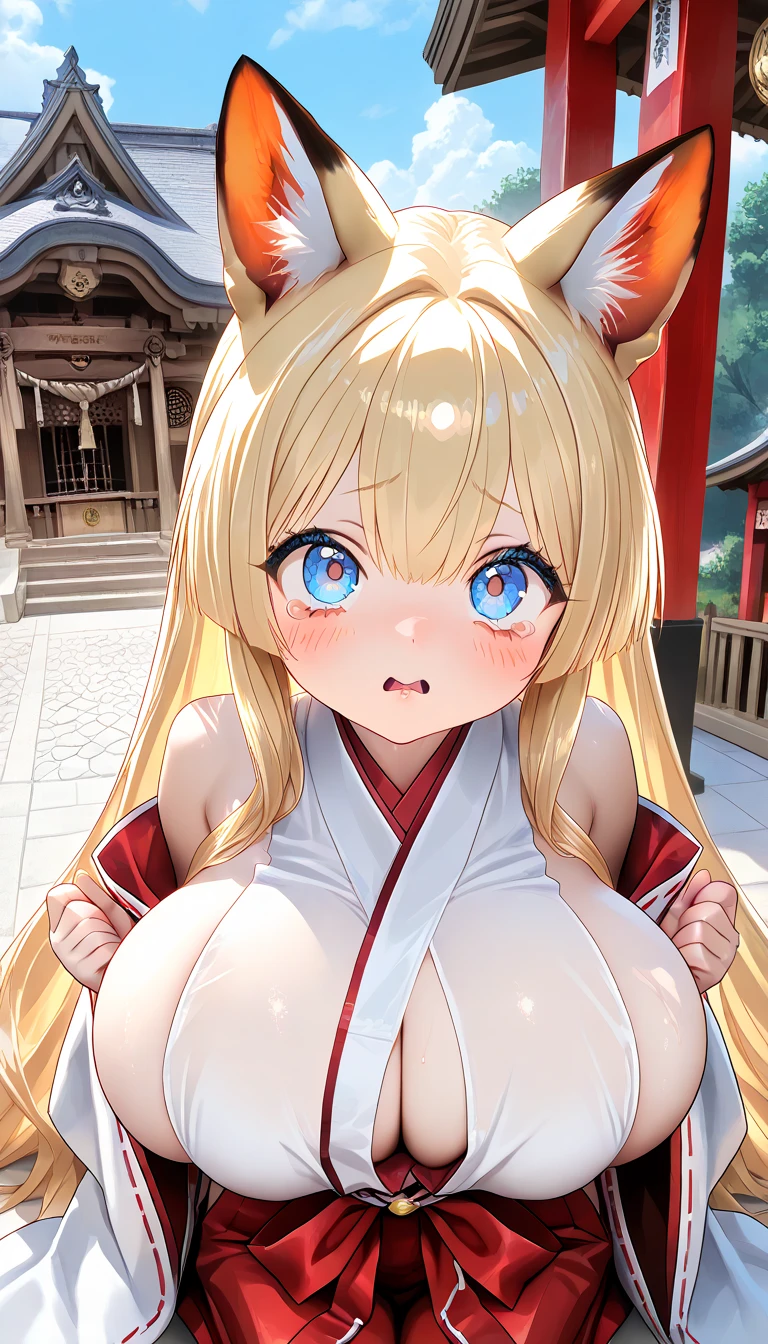 {huge breasts}, {{{masterpiece, best quality}}}, cute girl, twin tail blonde, bare shoulders, kimono