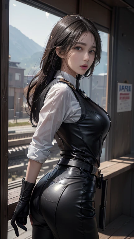 1girl in, Beautiful Robapex portrait, Athletic, White jacket, corsets, Skirt, Pants, Black hair, Red hair, Braids, makeup, Choker, cleavage, wide hips, Volumetric lighting, Best Quality, masutepiece, Intricate details, tonemapping, Sharp Focus, Hyper Detailed, Trending on ArtStation, Realistic
