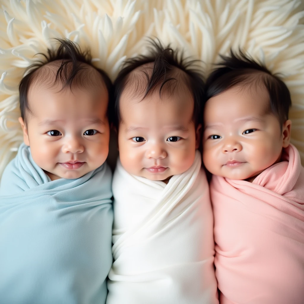 8 month old twin babies, Koreans, black fur, grey eyes, Cute, laughing