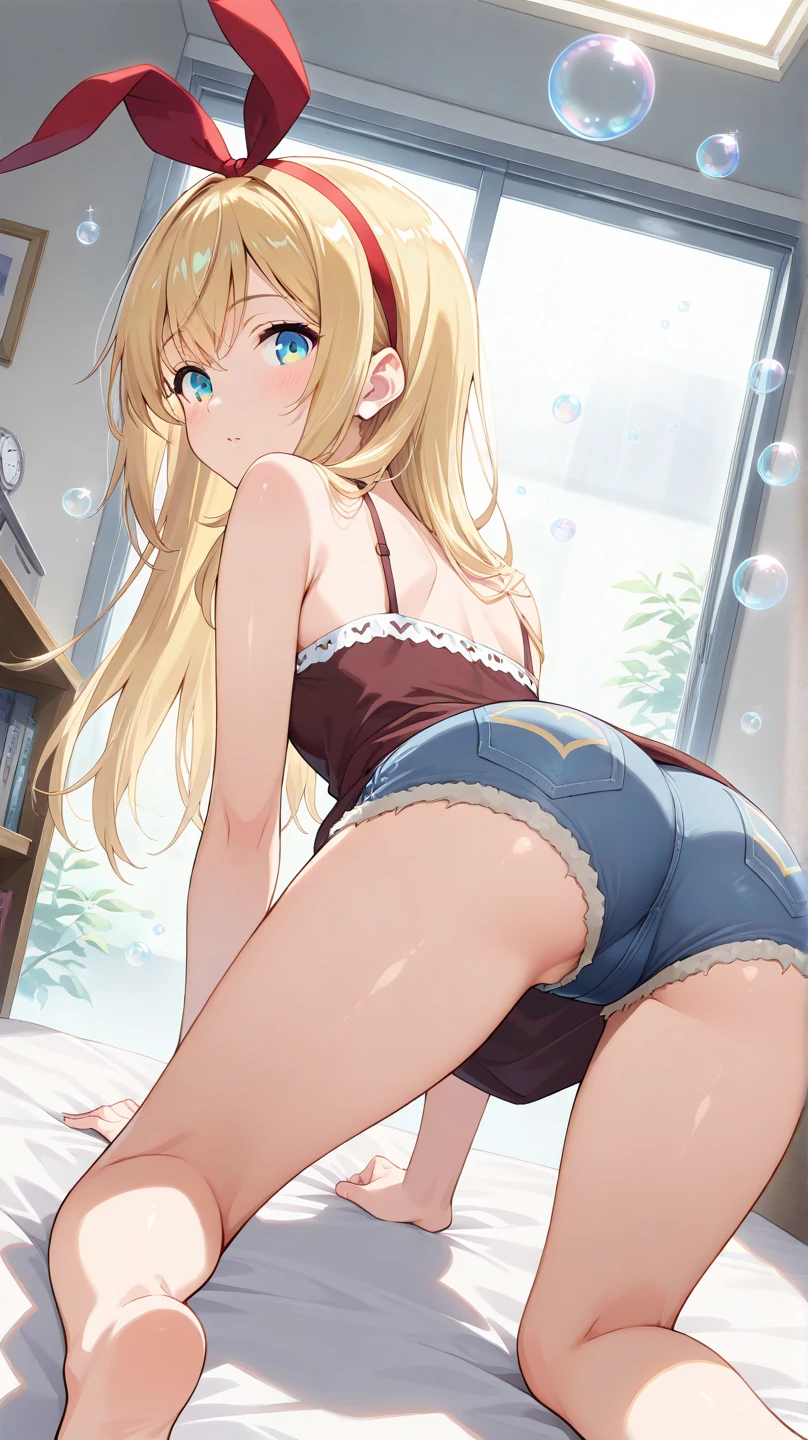 ((Highest quality、High resolution))、1 Girl、Perfect body、Beautiful and bountiful breasts、tits、Ass、Pussy、long blond、bangs、Blue and white、Embellished blue sexy dress、skirt、(((ass pov、Show lace panties)))、Outdoor Scenery、((Embarrassed、Covered in semen))